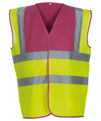 Yoko Hi-vis 2-band-and-braces Waistcoat - Raspberry Yoke/Yellow