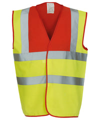 Yoko Hi-vis 2-band-and-braces Waistcoat - Red Yoke/Yellow