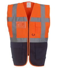 Yoko Multifunctional Executive Hi-vis Waistcoat - Orange/Navy