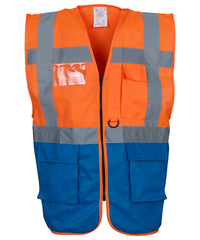 Yoko Multifunctional Executive Hi-vis Waistcoat - Orange/Royal Blue