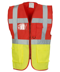 Yoko Multifunctional Executive Hi-vis Waistcoat - Red/Yellow