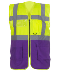 Yoko Multifunctional Executive Hi-vis Waistcoat - Yellow/Purple