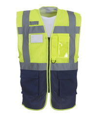 Yoko Hi-vis Top Cool Open-mesh Executive Waistcoat - Yellow/Navy