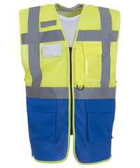 Yoko Hi-vis Top Cool Open-mesh Executive Waistcoat - Yellow/Royal Blue