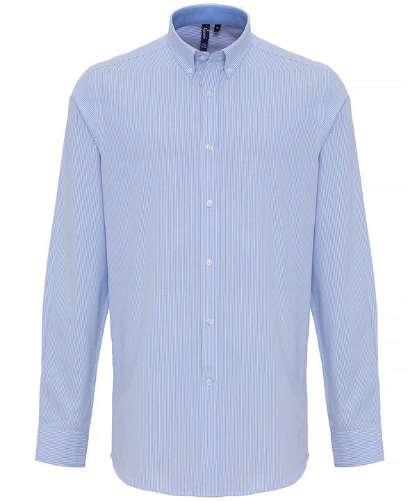 Premier Cotton-rich Oxford Stripes Shirt - White/Light Blue