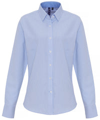 Premier Women's Cotton-rich Oxford Stripes Blouse - White/Light Blue