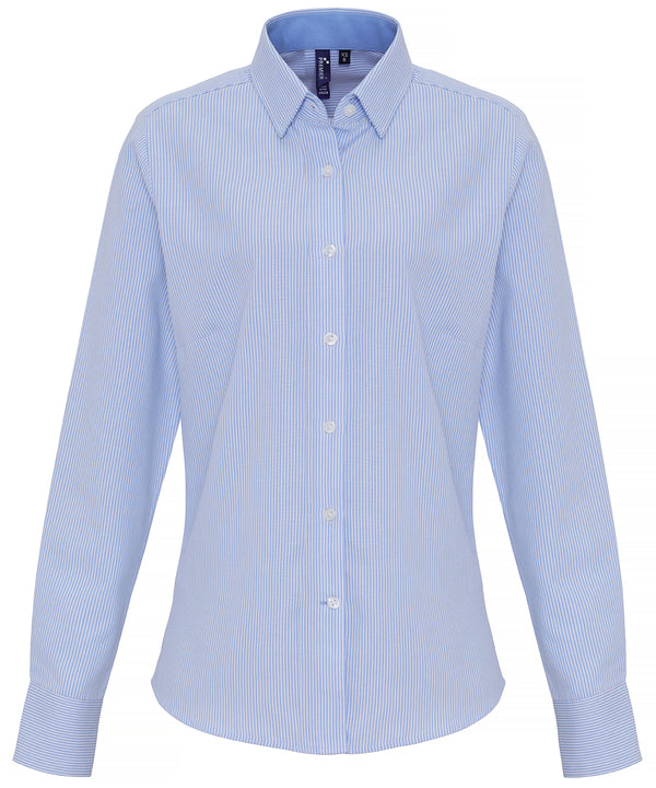 Premier Women's Cotton-rich Oxford Stripes Blouse - White/Light Blue