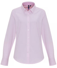 Premier Women's Cotton-rich Oxford Stripes Blouse - White/Pink