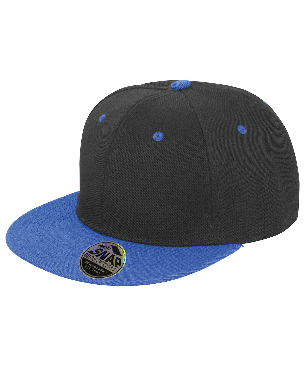 Resultheadwear Bronx Original Flat Peak Snapback Dual Colour Cap - Black/Azure