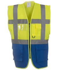 Yoko Multifunctional Executive Hi-vis Waistcoat - Yellow/Royal Blue