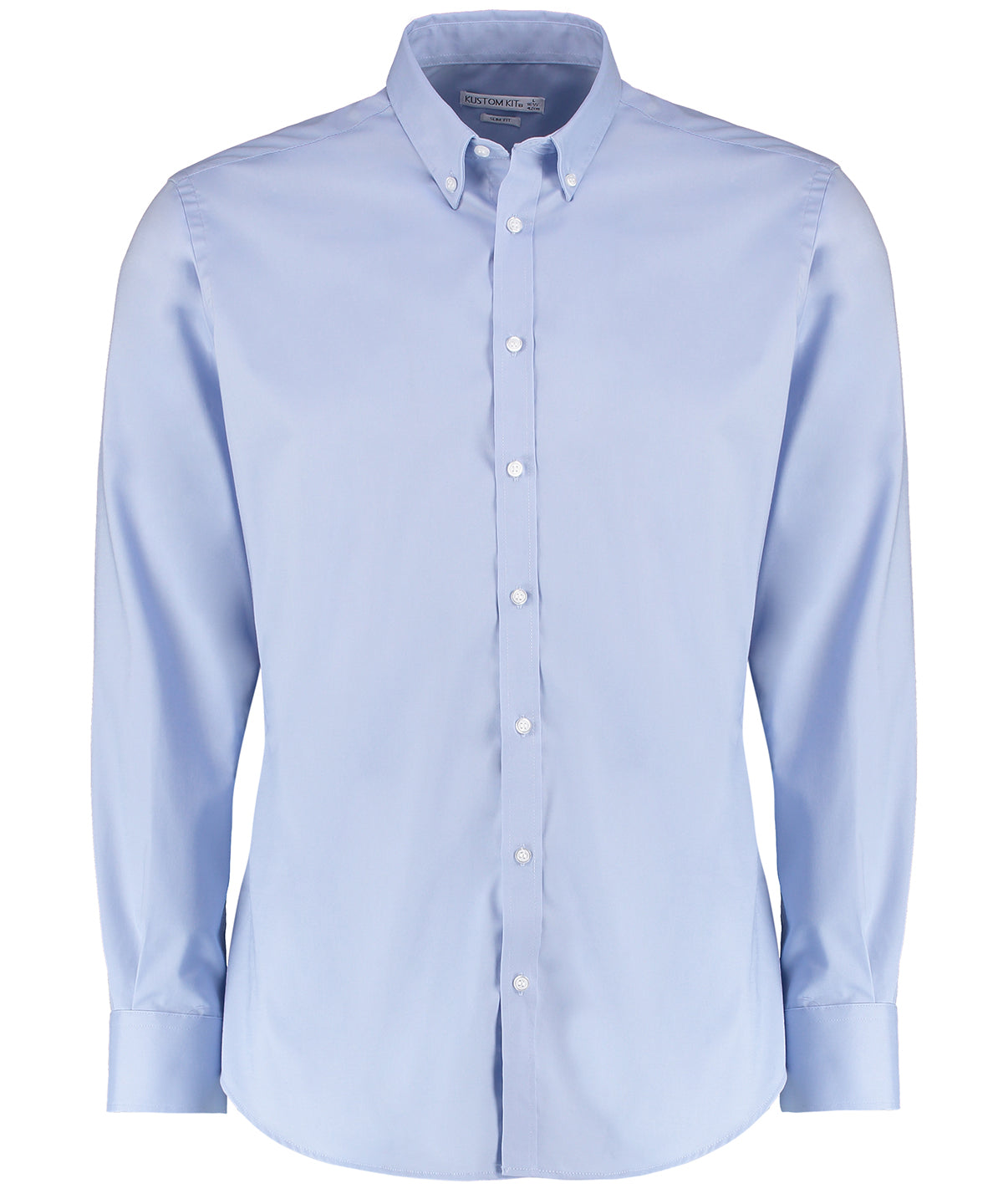 Kustom Kit Stretch Oxford Shirt Long-sleeved (slim Fit) - Light Blue