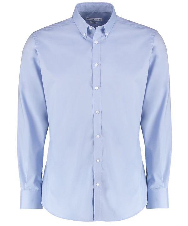 Kustom Kit Stretch Oxford Shirt Long-sleeved (slim Fit) - Light Blue