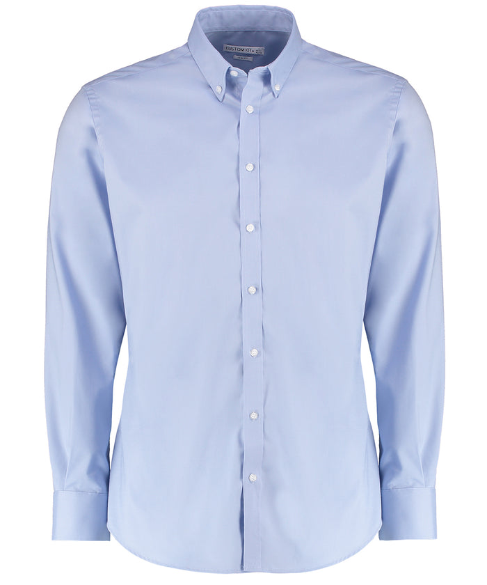 Kustom Kit Stretch Oxford Shirt Long-sleeved (slim Fit) - Light Blue