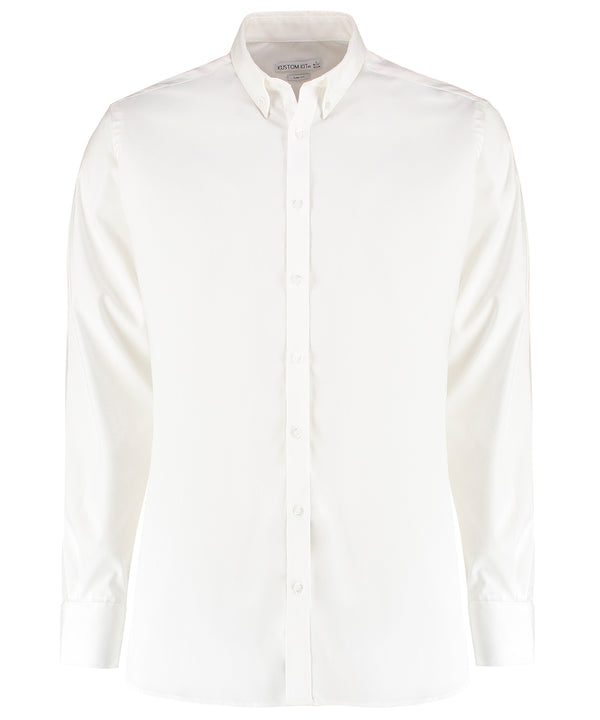 Kustom Kit Stretch Oxford Shirt Long-sleeved (slim Fit) - White