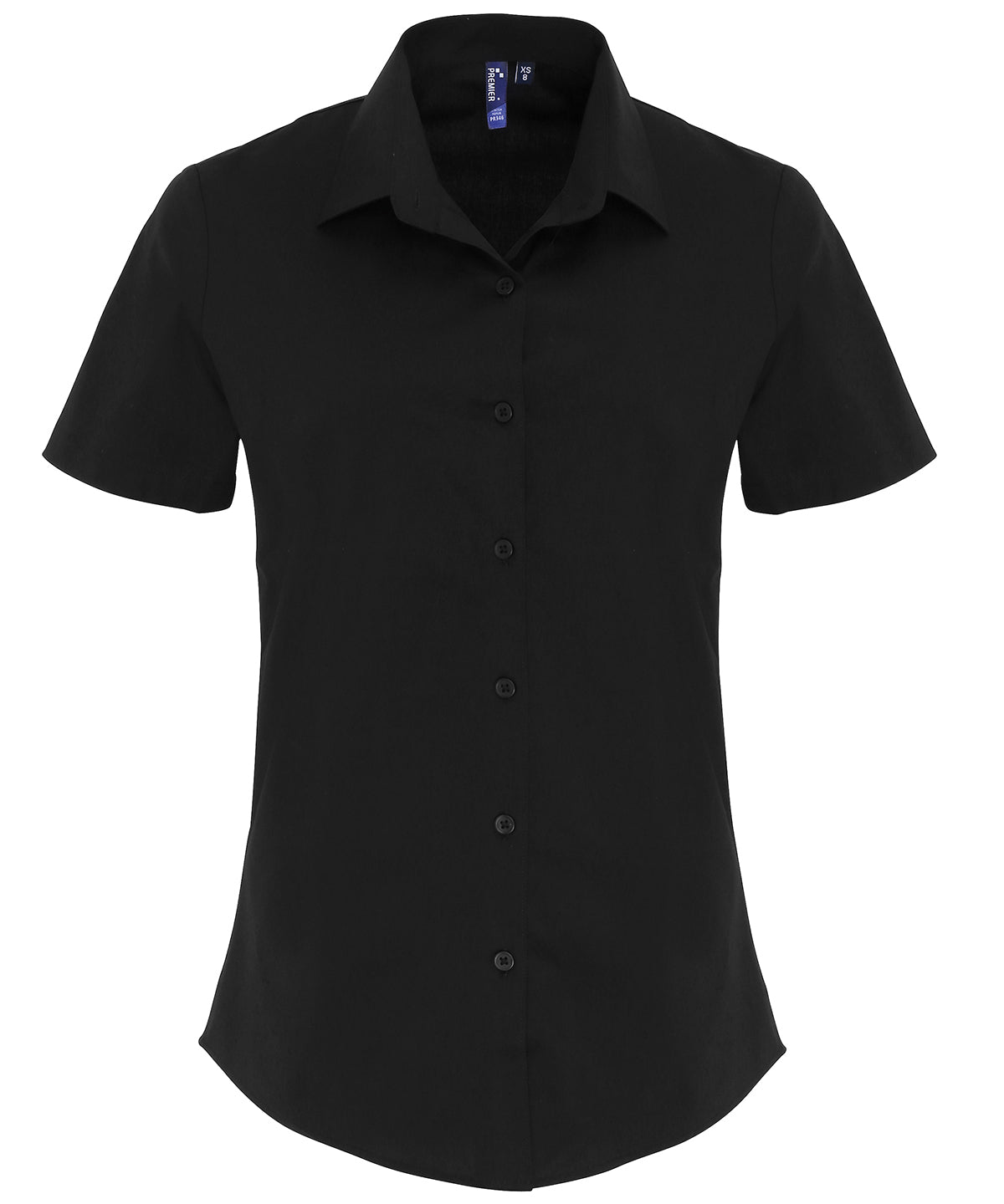 Premier Women's Stretch Fit Cotton Poplin Short Sleeve Blouse - Black
