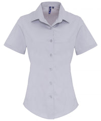 Premier Women's Stretch Fit Cotton Poplin Short Sleeve Blouse - Silver