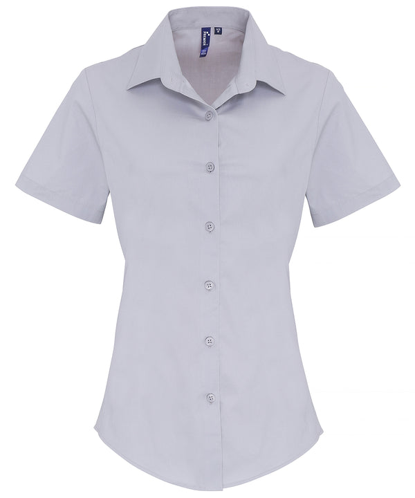 Premier Women's Stretch Fit Cotton Poplin Short Sleeve Blouse - Silver