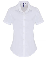Premier Women's Stretch Fit Cotton Poplin Short Sleeve Blouse - White