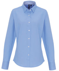 Premier Women's Cotton-rich Oxford Stripes Blouse - Oxford Blue