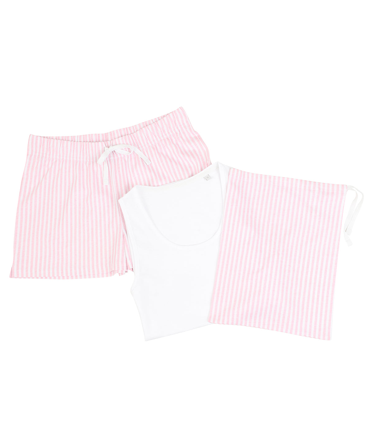 Towel City Women's Short Pyjama Set (in a Bag) - White/Pink/White Stripe