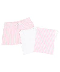 Towel City Women's Short Pyjama Set (in a Bag) - White/Pink/White Stripe