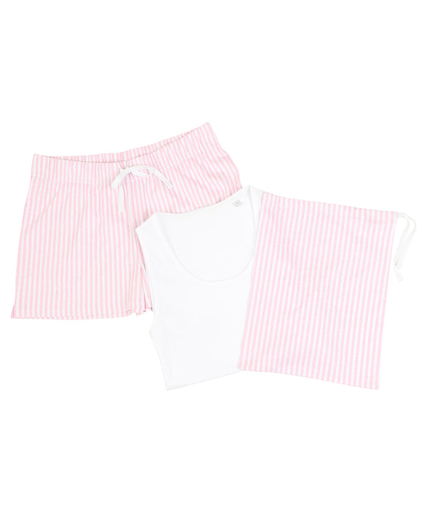 Towel City Women's Short Pyjama Set (in a Bag) - White/Pink/White Stripe