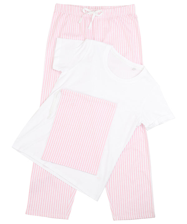 Towel City Women's Long Pant Pyjama Set (in a Bag) - White/Pink/White Stripe