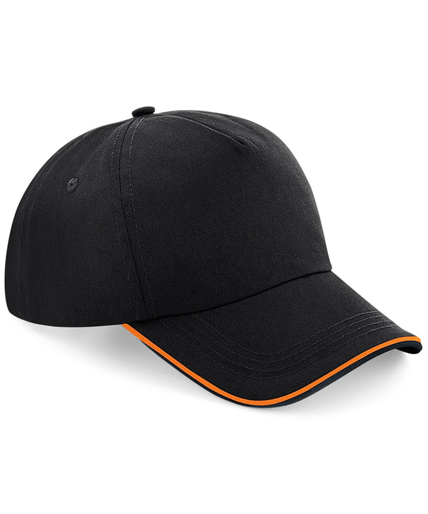 Beechfield Authentic 5-panel Cap - Piped Peak - Black/Orange