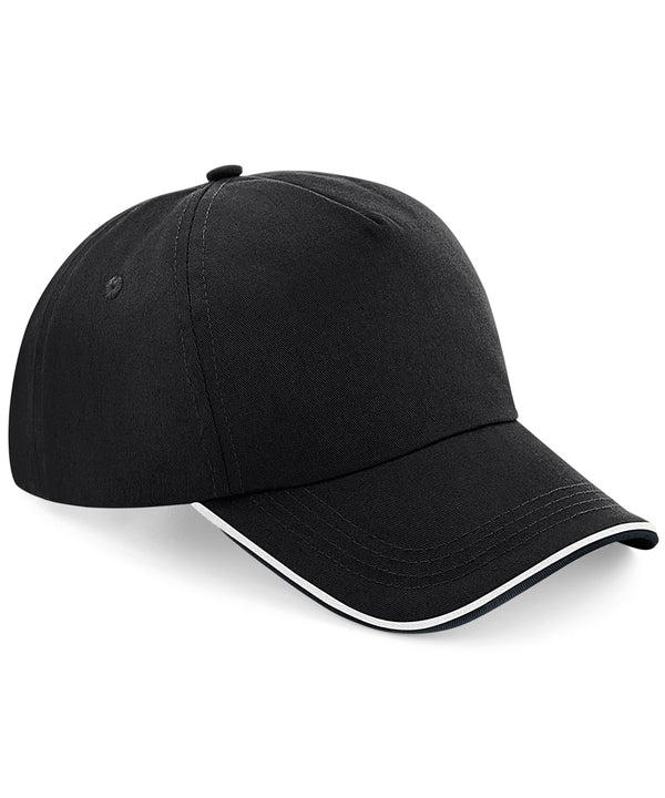 Beechfield Authentic 5-panel Cap - Piped Peak - Black/White
