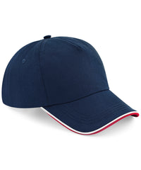 Beechfield Authentic 5-panel Cap - Piped Peak - French Navy/Classic Red/White