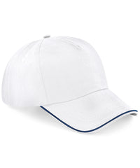 Beechfield Authentic 5-panel Cap - Piped Peak - White/French Navy