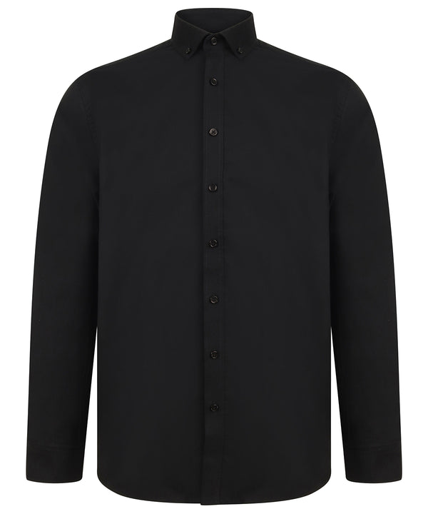 Henbury Modern Long Sleeve Oxford Shirt - Black