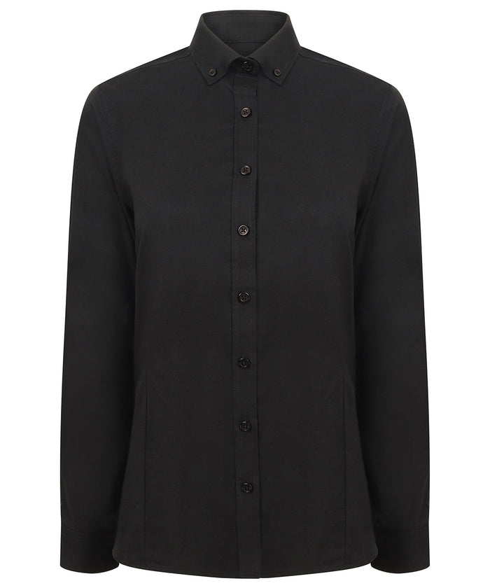 Henbury Women's Modern Long Sleeve Oxford Shirt - Black