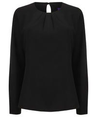 Henbury Women's Pleat Front Long Sleeve Blouse - Black