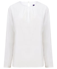 Henbury Women's Pleat Front Long Sleeve Blouse - White