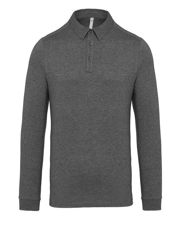 Kariban Jersey Knit Long Sleeve Polo Shirt - Grey Heather