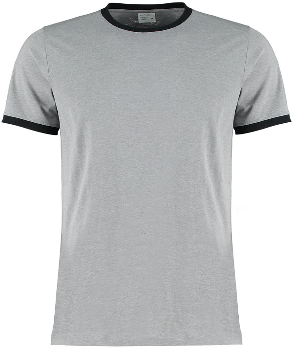 Kustom Kit Fashion Fit Ringer Tee - Light Grey Marl/Black