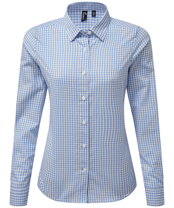Premier Women's Maxton Check Long Sleeve Shirt - Light Blue/White