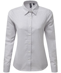 Premier Women's Maxton Check Long Sleeve Shirt - Silver/White