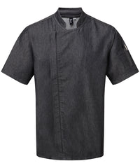Premier Chef's Zip-close Short Sleeve Jacket - Black Denim