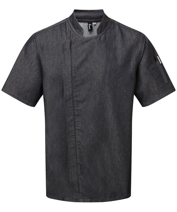 Premier Chef's Zip-close Short Sleeve Jacket - Black Denim