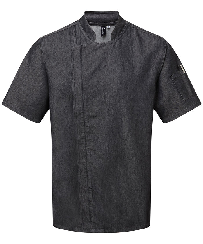 Premier Chef's Zip-close Short Sleeve Jacket - Black Denim