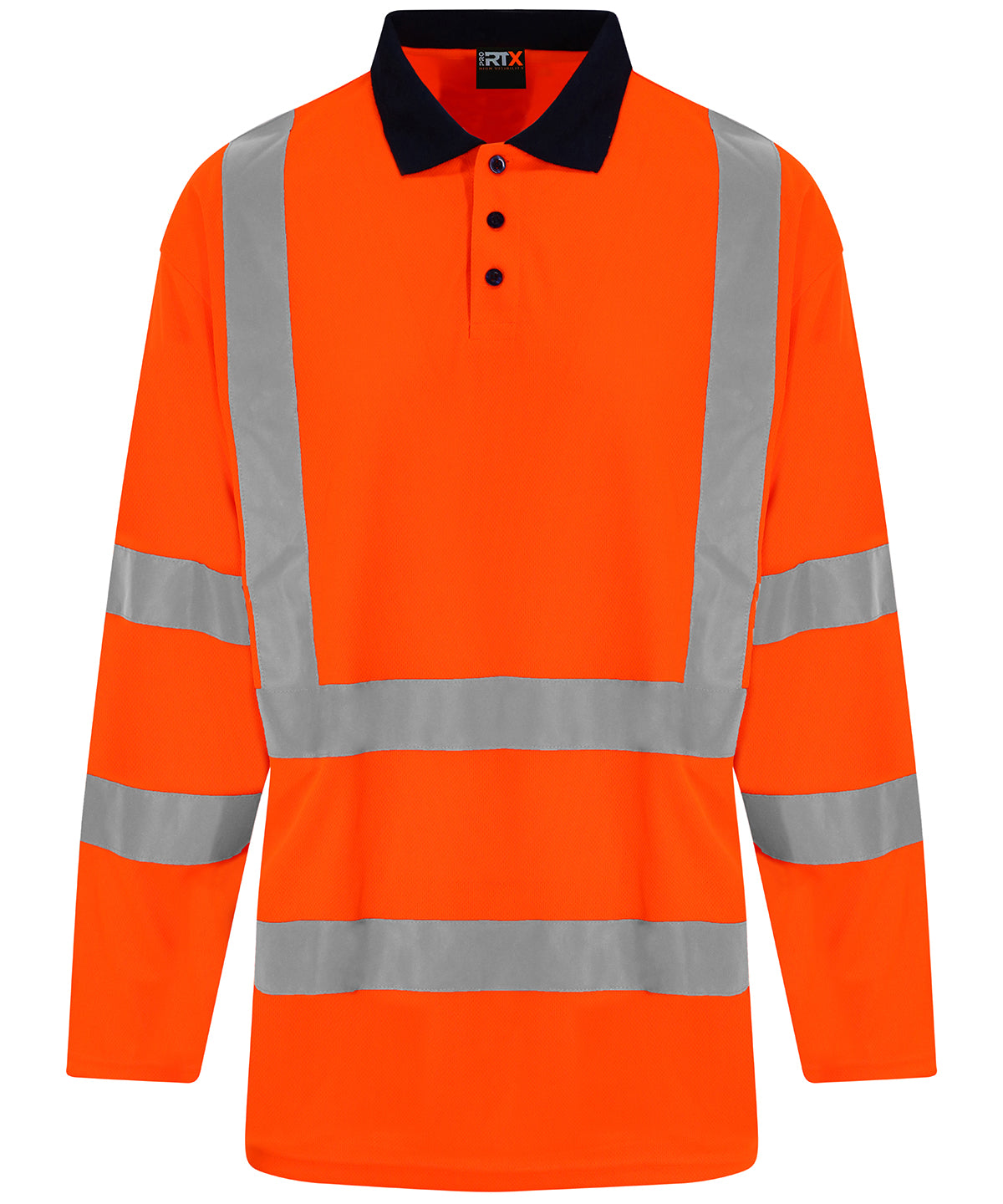 Prortxhighvisibility High Visibility Long Sleeve Polo - HV Orange/Navy