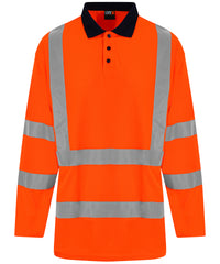 Prortxhighvisibility High Visibility Long Sleeve Polo - HV Orange/Navy