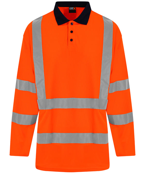Prortxhighvisibility High Visibility Long Sleeve Polo - HV Orange/Navy