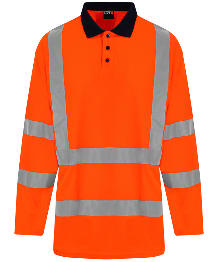Prortxhighvisibility High Visibility Long Sleeve Polo - HV Orange/Navy