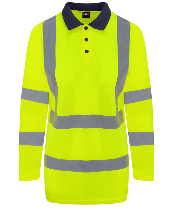 Prortxhighvisibility High Visibility Long Sleeve Polo - HV Yellow/Navy