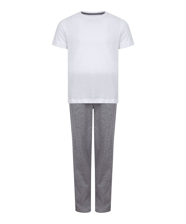 Towel City Kids Long Pyjamas - White/Heather Grey
