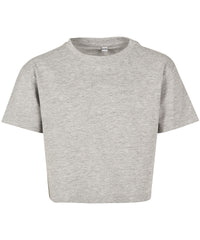 Build Your Brand Girls Cropped Jersey Tee - Heather Grey