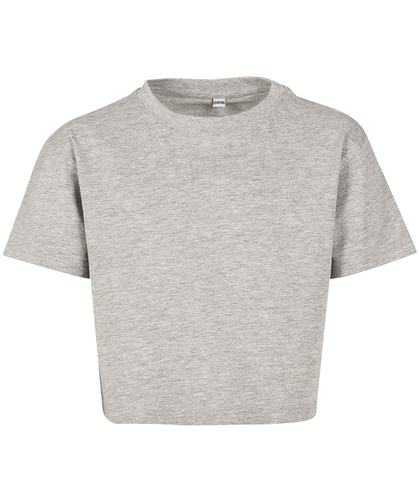 Build Your Brand Girls Cropped Jersey Tee - Heather Grey